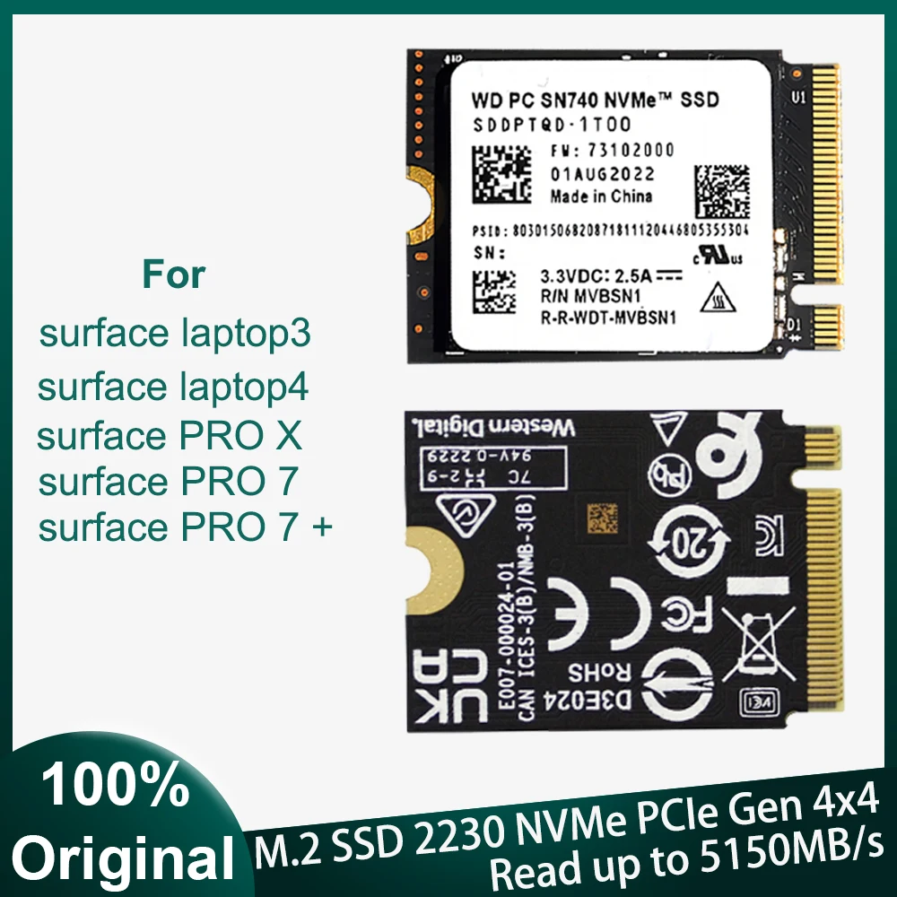 Original Western Digital SN740 1TB 2TB M.2 SSD 2230 NVMe PCIe Gen 4x4 SSD for Laptop 3 Steam Deck Microsoft Surface ProX Surface