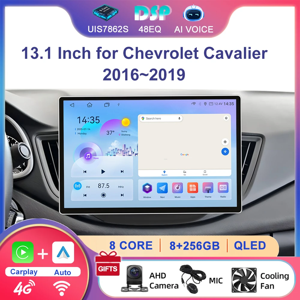 Radio Autoestéreo Multimedia para Auto con Pantalla de 13.1'', 8 Núcleos, 4G, DSP, AM, RDS, BT, Carplay para Chevrolet Cavalier 2016~2019 2020~2022