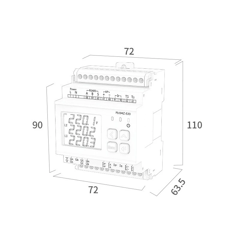Rail type installation Intelligent energy efficiency monitoring end point Multifunctional power meter