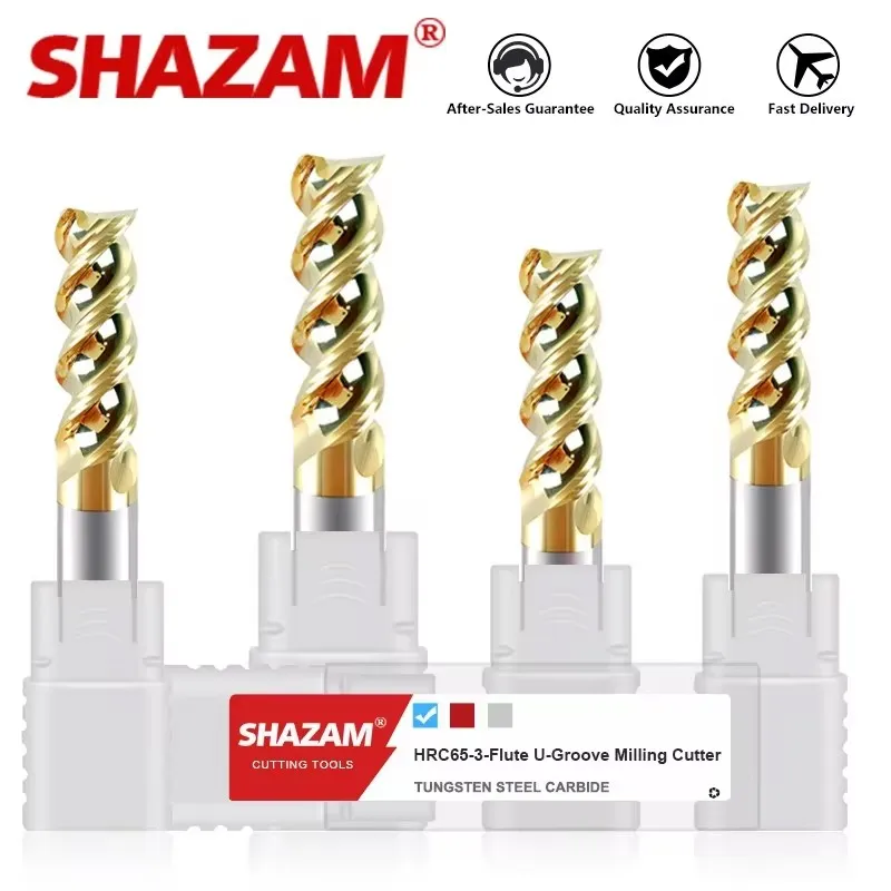 Shazam Hrc65 Fresa de Alumínio de Alto Brilho Flautas Aço de Tungstênio Crbide para Cnc em Forma de u Ferramentas de Fresas de Ranhura