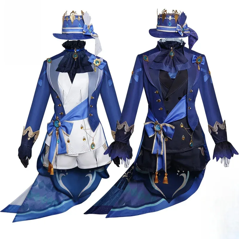 دي فونتين تأثيري Focalors طقم ملابس شعر مستعار بدلة جميلة فورينا قبعة المرأة الزي هالوين كوميك كونكس ؛ 8'm6 ،