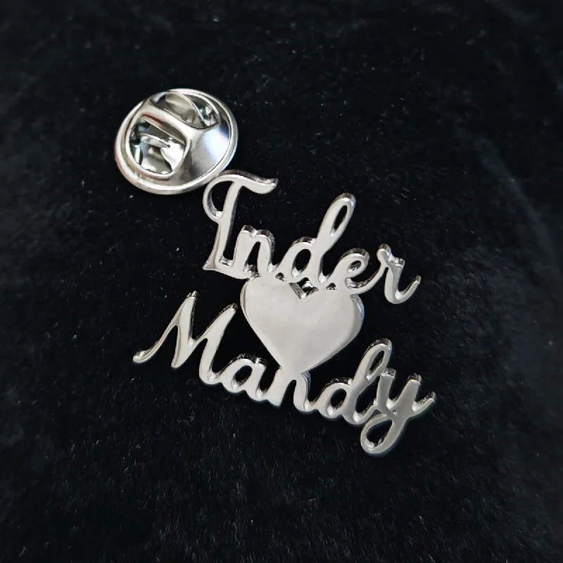 Customized name brooch, men's stainless steel lapel pin, customized wedding jewelry, gifts for the groom and bride, personalized