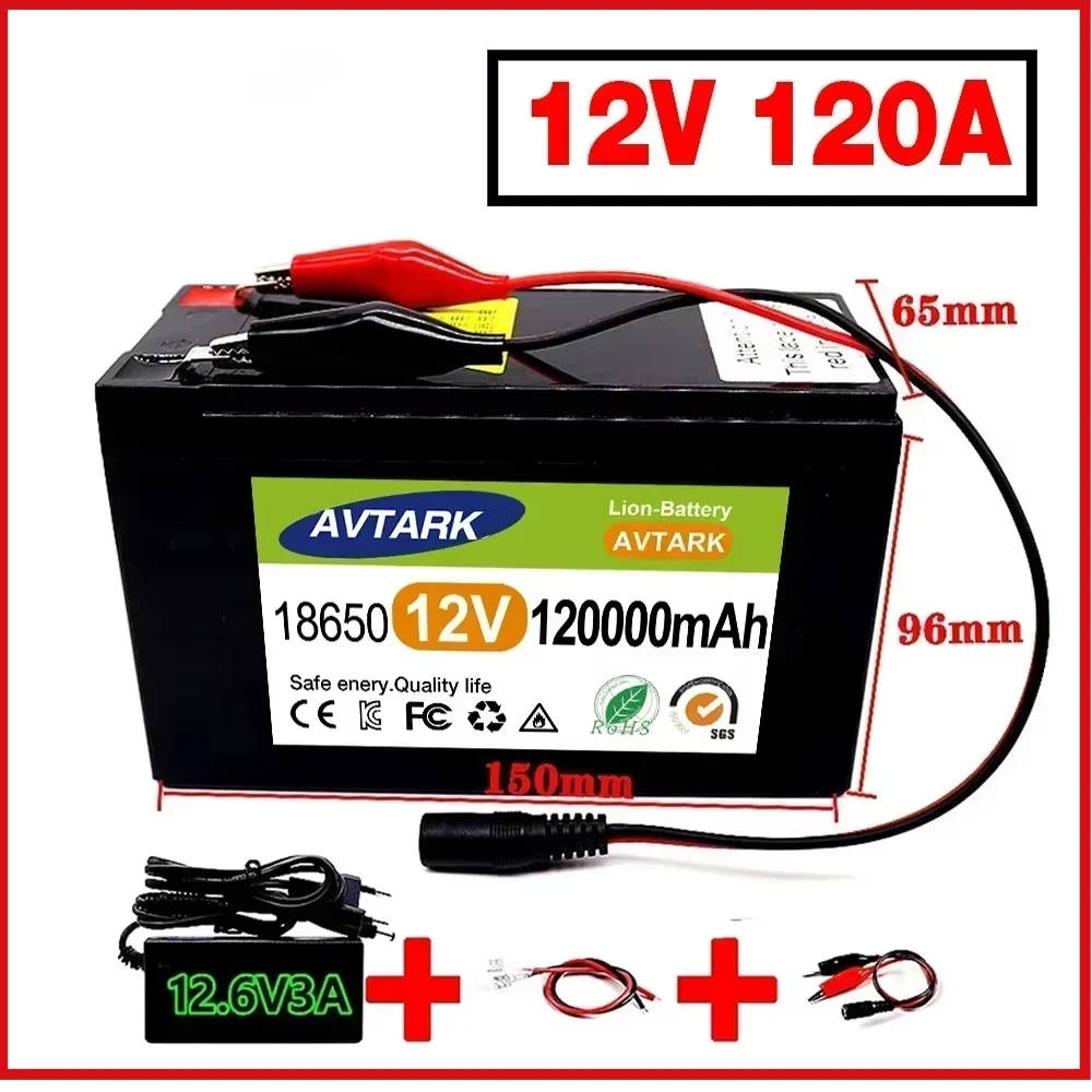 100%New12v 120A Li Ion 18650 Battery Electric Vehicle Lithium Battery Pack 9V- 12V 35Ah 120Ah Built-in BMS 30A High Current