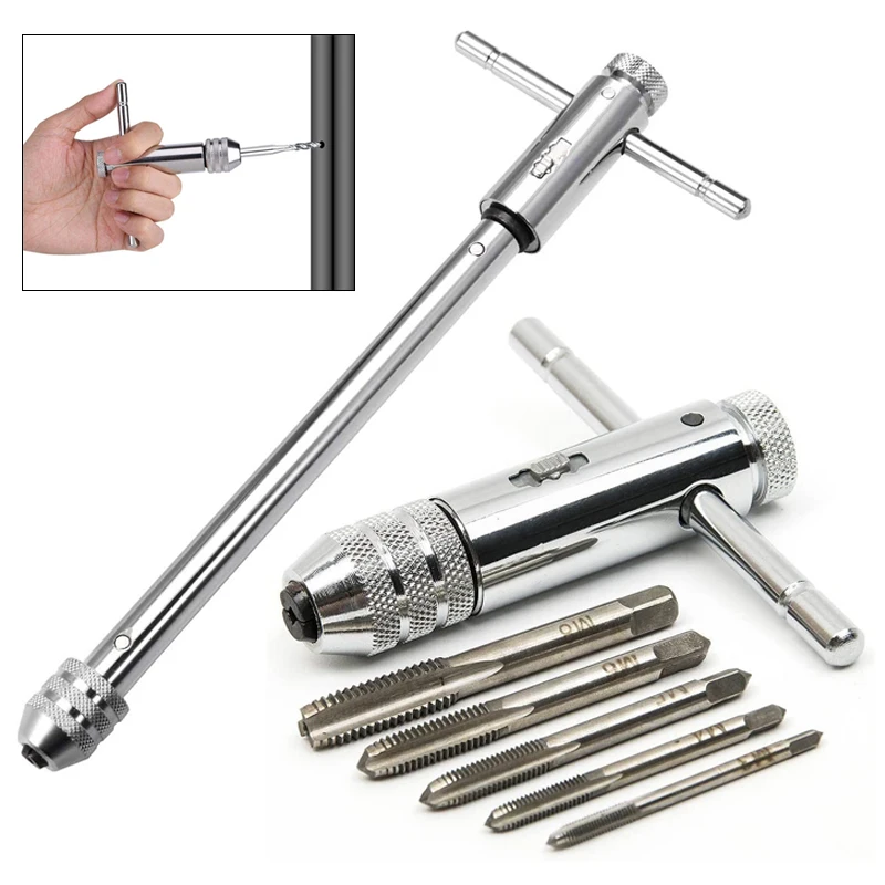 Adjustable M3-8 M5-12 T-Handle Ratchet Tap Wrench Tap Screw Holder Male Thread Metric Plug Mechanical Workshop Tools Hand Tool