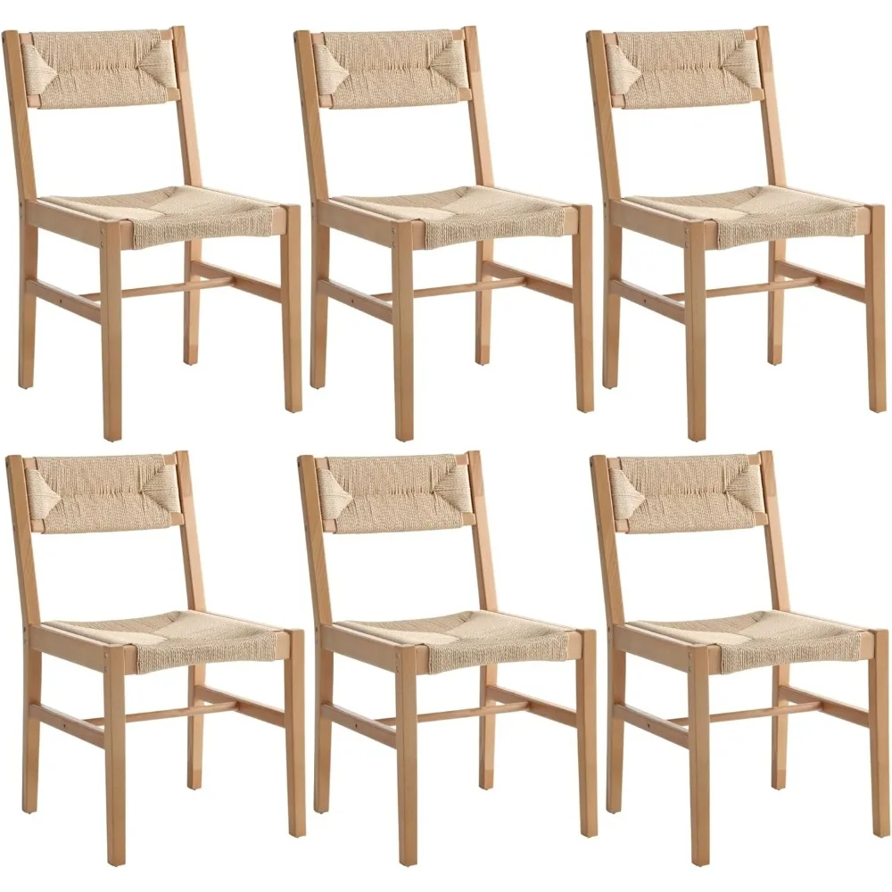 

Wood Rattan Dining Room Chairs Set of 6, with Wicker Seagrass Backrest and Seat, Boho Farmhouse Cane Chair, Natural Legs