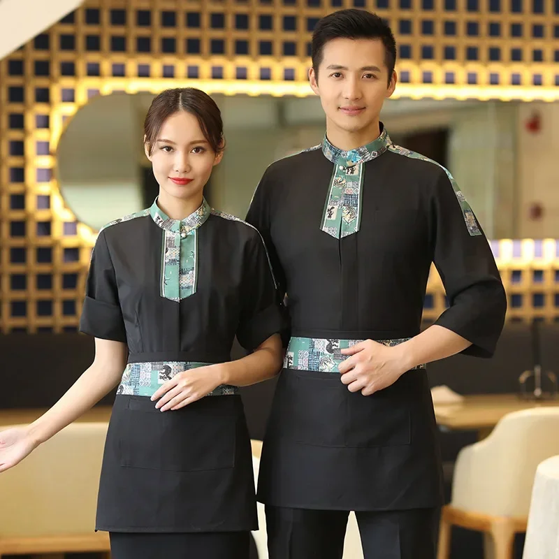 ホテルクリーニングウェイター制服キッチンコック服ベーカリーコーヒーショップウェイター制服レストラン女性オーバーオールスタッフブラウス