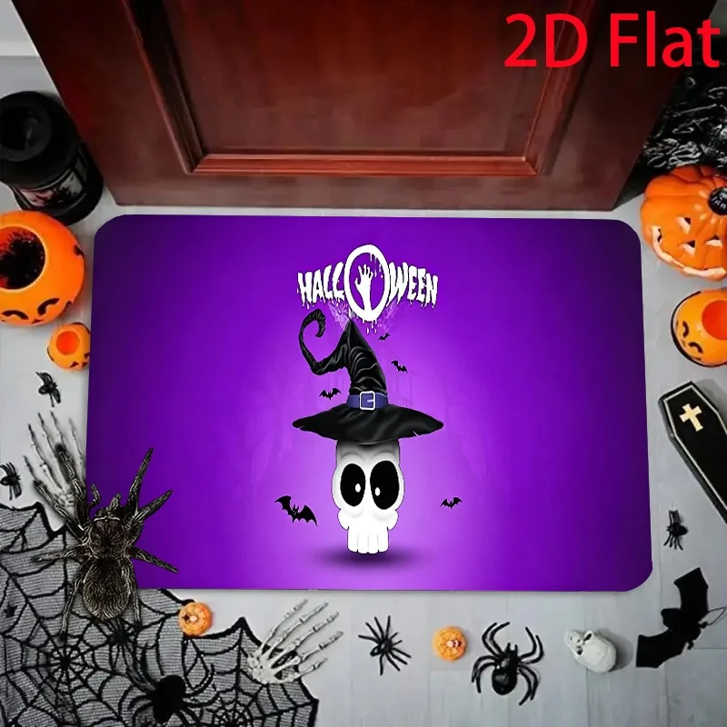 Halloween Pumpkin Lantern Doormat, Spooky Forest Jack O Lantern Print Entry Mat, Horror Holiday Door Decor Rug