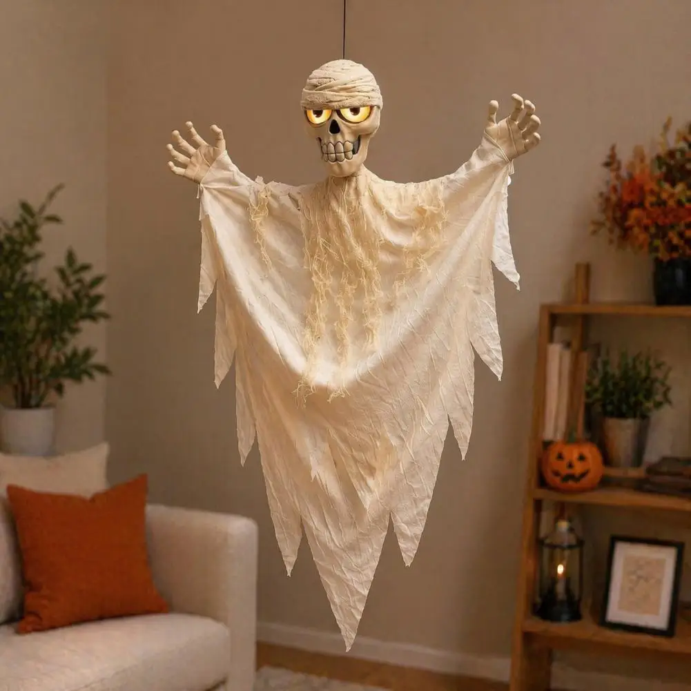 Halloween Hanging Mummy Decoration with Scary Sounds, 31.5 Inch Voice Activated Mummy with Glowing Skull Eyes for Haunted House