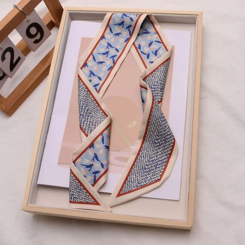 

Fashion Luxury Floral Silk Scarf Long Flower Pattern Neck Strap Polyester Versatile Hair Band