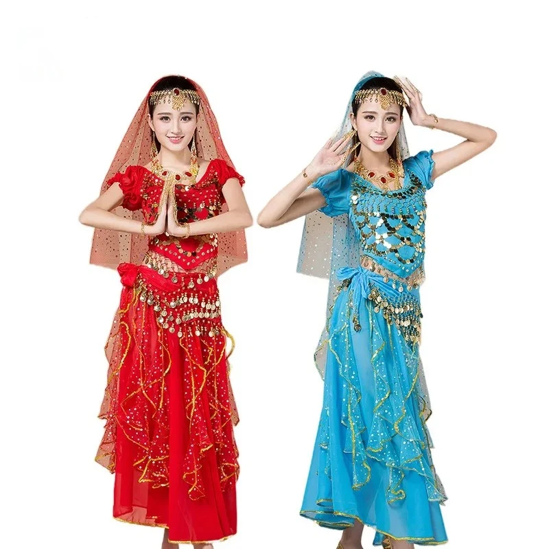 Indian Dance Costume Adult Women's Belly Dance Performance Outfit New Ethnic Stage Performance Short Sleeve Skirt Set