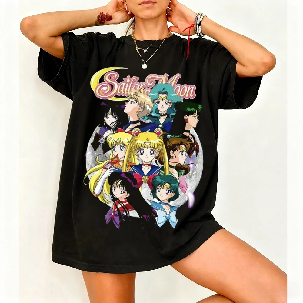 Camiseta con estampado de anime retro de los años 90 de Sailor Moon, camiseta de algodón de verano para hombre y mujer, ropa de calle informal de moda, camiseta de manga corta para parejas, estilo hip hop
