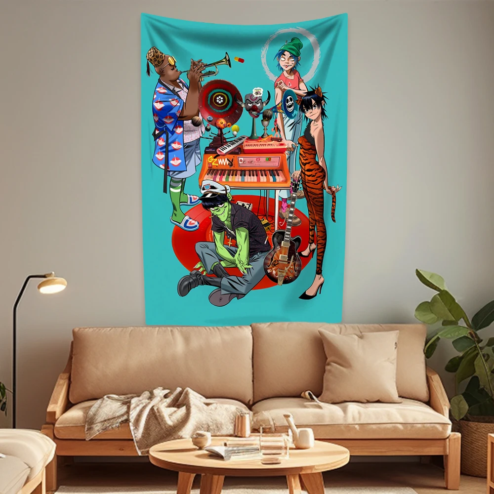 Music Band Gorillaz Tapestry Pop Rock Home Decoration Large Fabric Wall Hanging Cover Bedroom Dorm Background Sofa Blanket