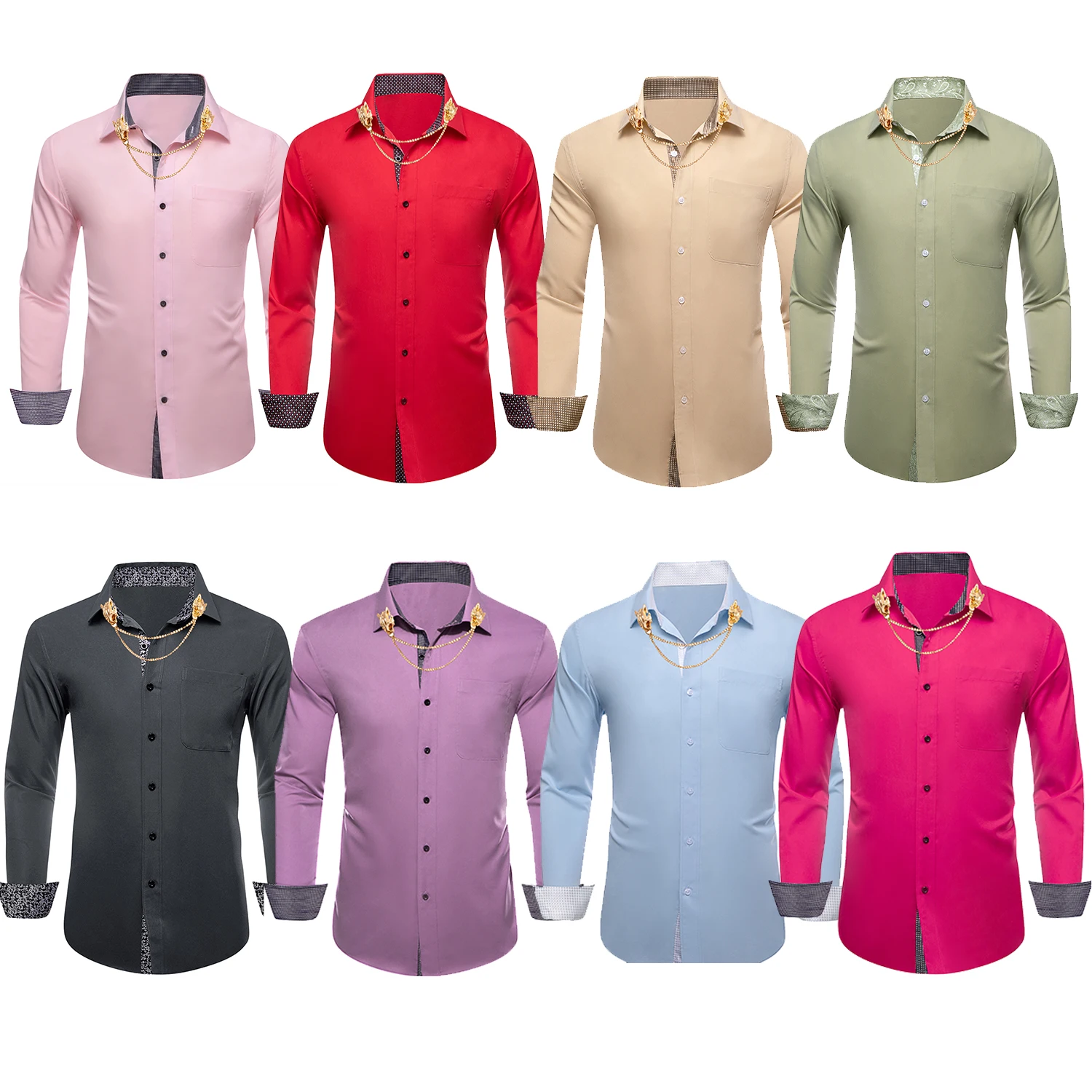 

Hi-Tie, красные, синие мужские рубашки, однотонные, чистые, мужские лоскутные рубашки с длинными рукавами, платье на пуговицах, рубашки обычного кроя, формальные, повседневные