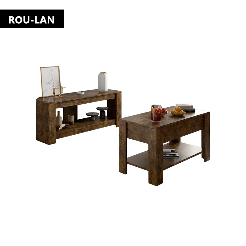 TV table and Lift Top Coffee Table with Storage , Rustic Wood Raisable Top Central Table for Living Room