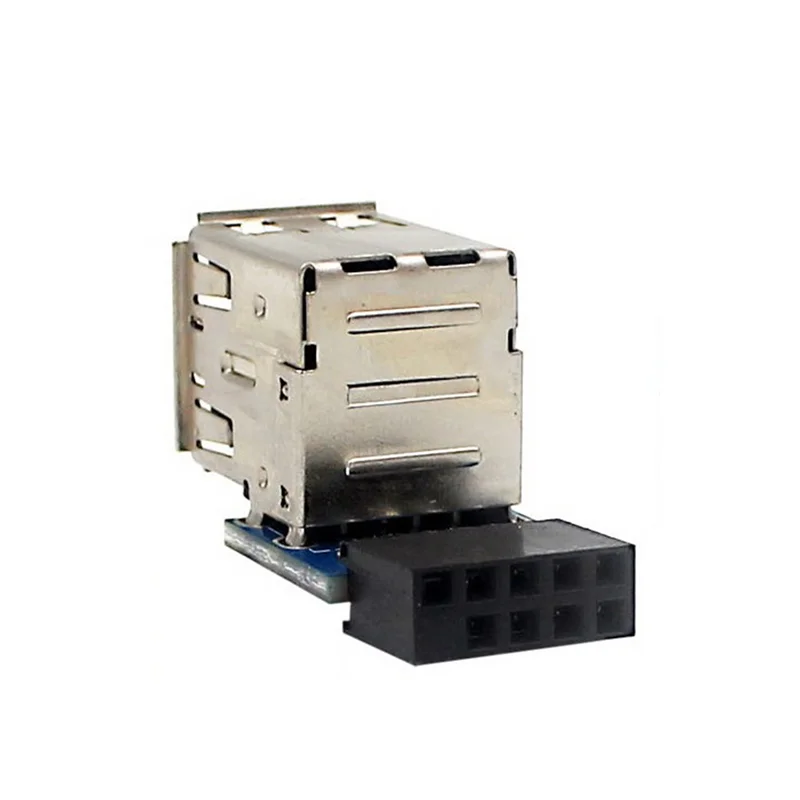 1 buah Motherboard 9-Pin ke konektor USB 2.0 ganda Motherboard hitam ke 2 port USB 2.0 a adaptor Header Internal Wanita