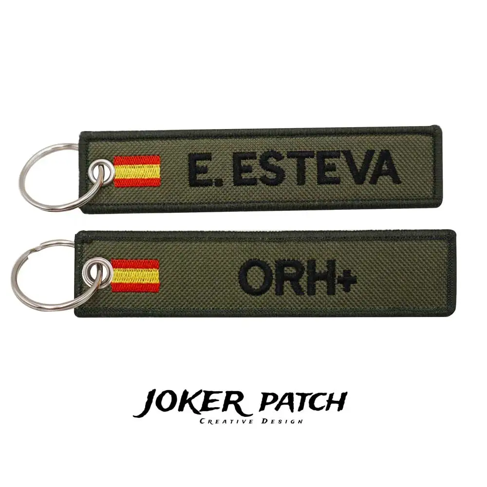 Custom ES Flag embroidered patches keychain，Any font, color, size