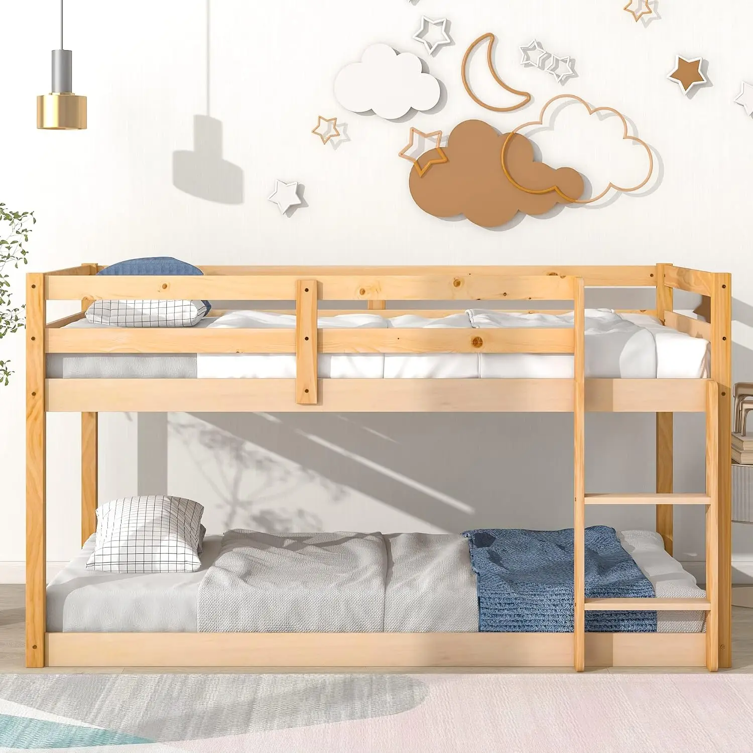 

Lostcat Twin Over Twin Bunk Bed, Pine Wood Bunk Bed Frame, Twin Bunk Bed Frame With Ladder And Full-Length Guardrail, Easy