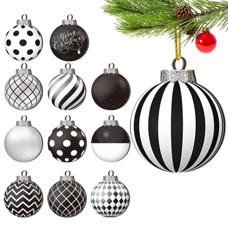 Christmas Balls Ornaments Funny Wooden Shatterproof Christmas Tree Decorations black white ball Fall Fall Christmas Decoration