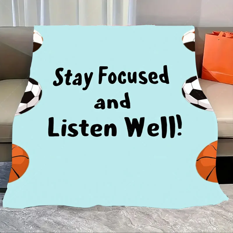 

1 шт. фланелевое одеяло «Оставайся фокусированным прослушиванием хорошо», мягкое уютное одеяло с принтом спортивного мяча для детей»