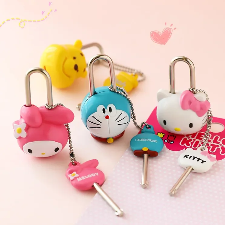 Kawaii Hello Kitty Doraemon Cartoon Lock Love Metal Diary Mini Small Padlock Gift for Girls Women Sanrio Accessories for kids