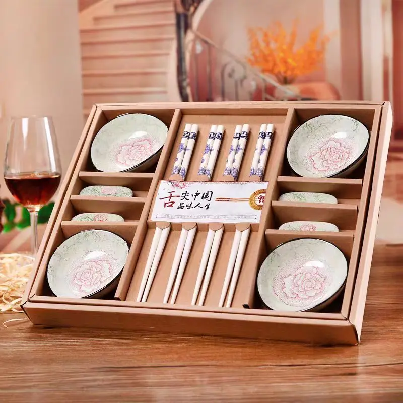 Chinese tableware set dishware Classic Wedding Gift cutlery Sushi dish Dinnerware Chopsticks, chopstick rack, dragon