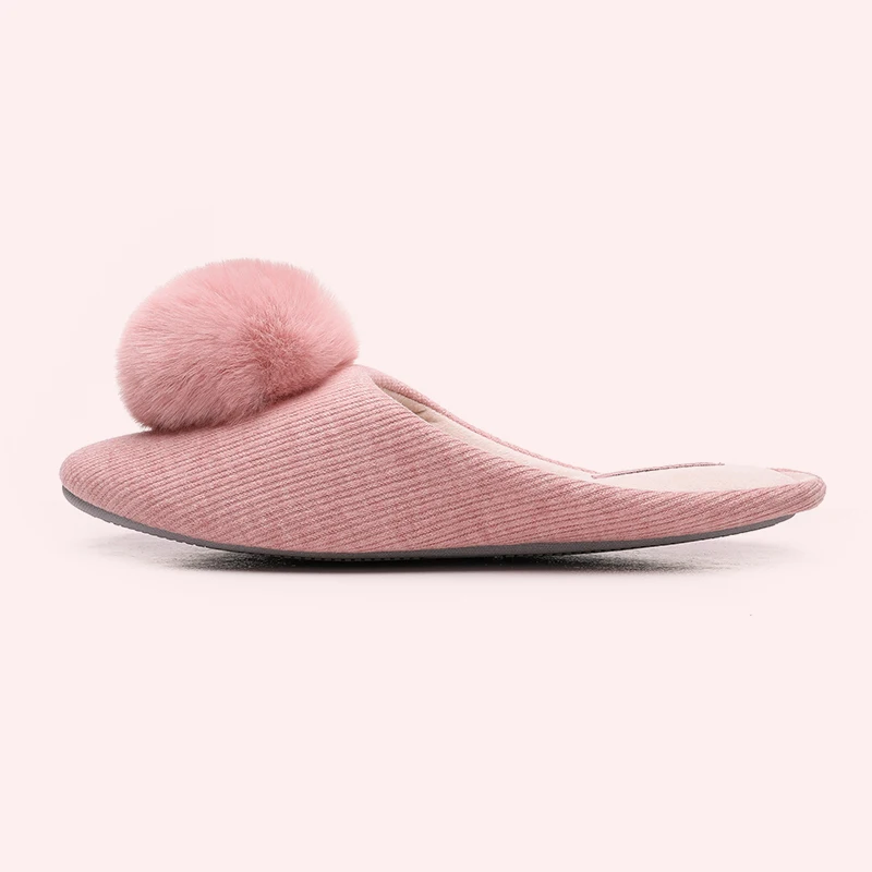 Bebealy Indoor Women Summer Shoes Cute Hairball Home Flat Slippers Soft Fashion Women Slippers Antiskid Flat Slippers For Women