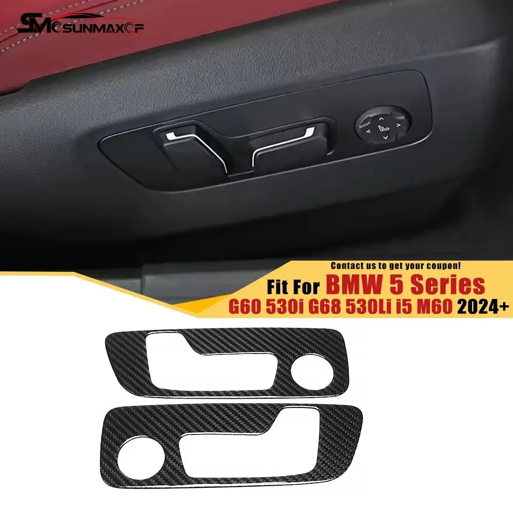 

Real Carbon Fiber Interior Front Seat Adjustment Switch Panel Sticker Trim Car Accessories For 2024 BMW 5 Series G60