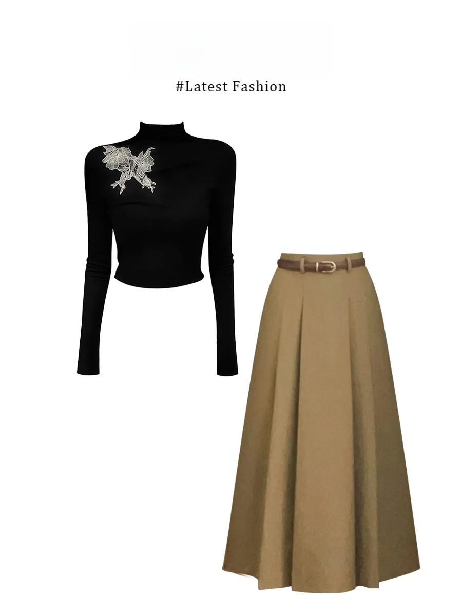 

Комплект Parkyeon 2026: Новое платье в китайском стиле с вышивкой, полувысоким воротником, длинными рукавами и эффектом утяжки на талии