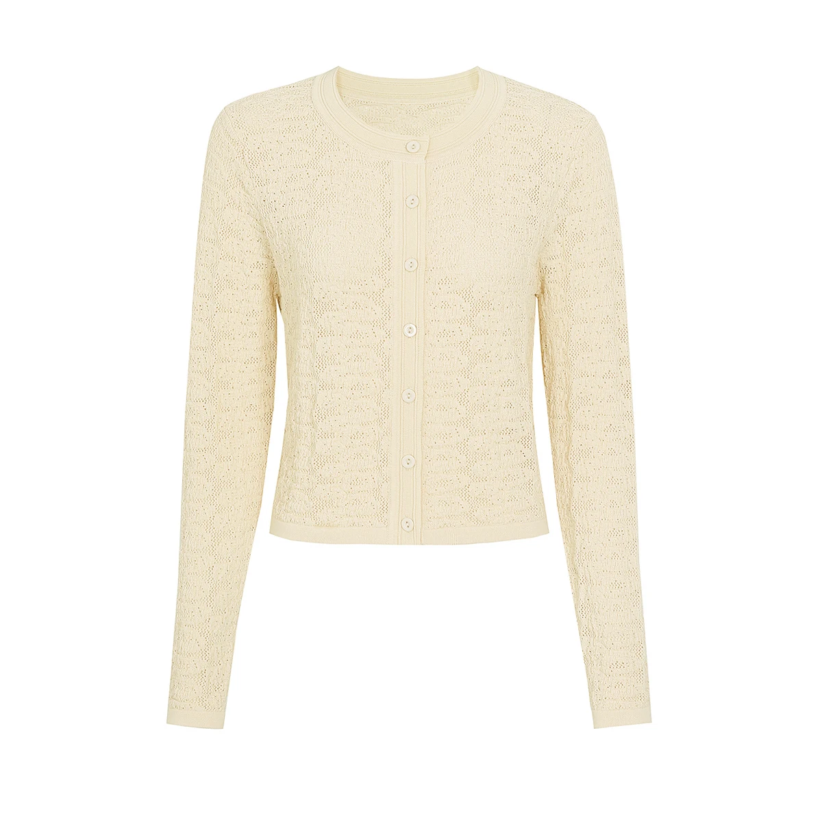 26261 High-Quality Summer And Autumn New Knitted Fashionable Temperament Commuting Button Round Neck Long Sleeved Cardigan Top