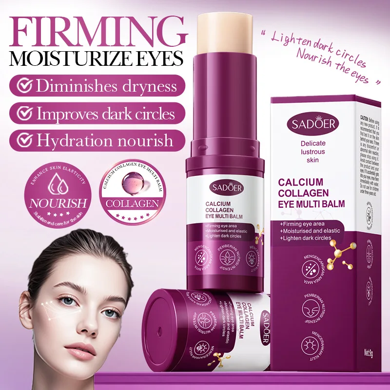 SADOER Eye Cream Balm Calcium Collagen Firming Eye Stick Moisturizing Solid Eye Cream Anti Dark Circles Anti-aging Eye Skin Care