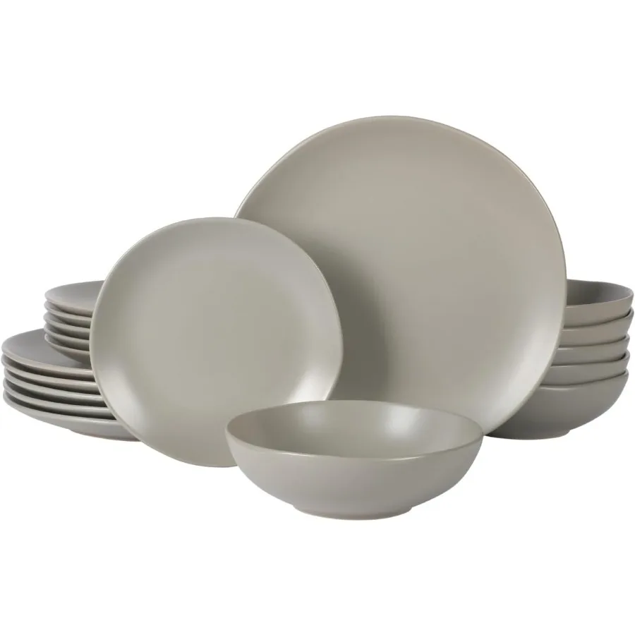 

18Piece Ceramic Stoneware Dinnerware Set with Organic Shape for Service of 6 Matte Grey Ideal for Everyday Dining Modern Kitche
