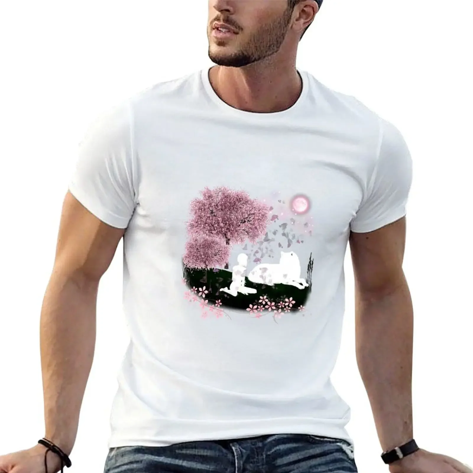 

Wolf's rain cheza kiba cherry blossoms T-Shirt anime clothes graphic shirts mens tall t shirts