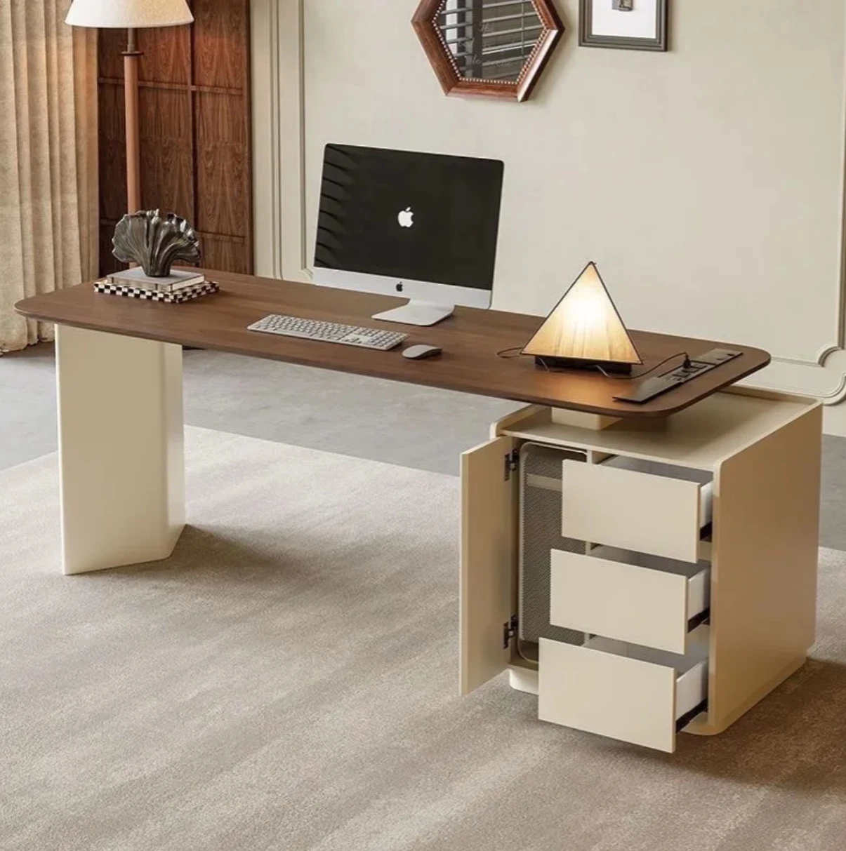 

Luxury Home Furniture Office Table Modern Computer Writing Salon Reception Desk Wooden Top White Computer Desk