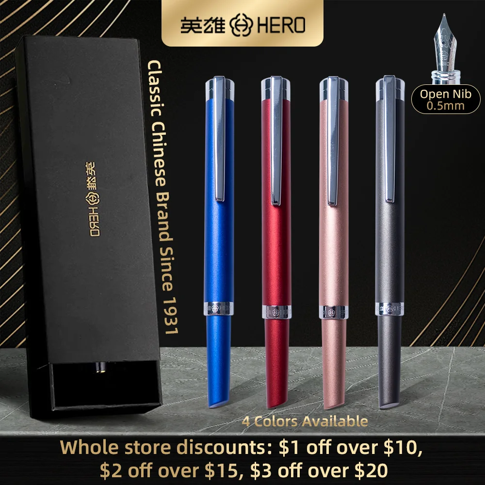 

Перьевая ручка HERO 8203, наконечник из нержавеющей стали диаметром 0,5 мм, 4 цвета, подарочная коробка, поворотный конвертер чернил, нескользящий для письма