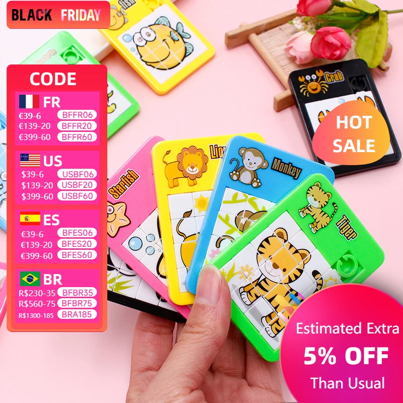 Cartoon Animals Sliding Puzzle 16 Grid Maze Puzzle Small Toys Kindergarten Gift Early Education Picture Recognition Toys