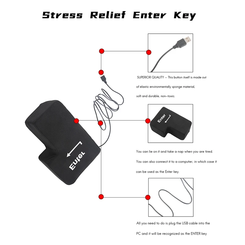 Enter Key Pillow, Big USB Enter Button Stress Relief Vent Tools, Unbreakable Relax Enter Key Office Desktop Nap Pillow