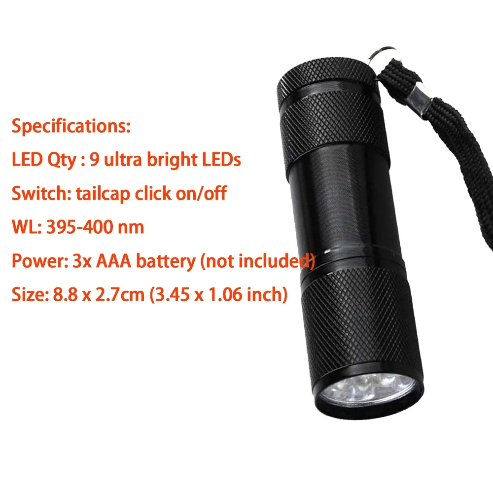 Mini 9/21LED UV Flashlight Ultra Violet Light Ultraviolet Lamp Flashlight Ultra Violet Invisible Ink Marker Torch battery Light
