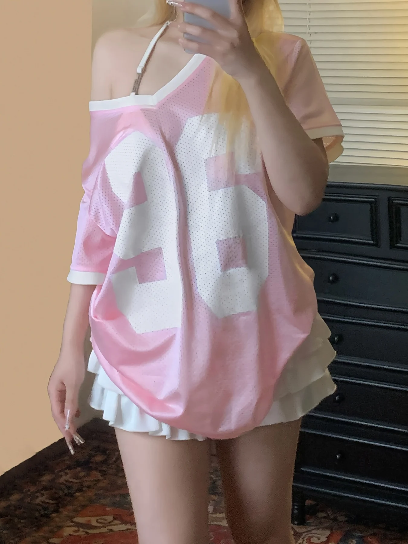 Summer Sexy Spicy Girl Outfit Mesh Jersey Tshirt Women'S V-Neck Loose Polyester Fabric Tee Fashionable Sportswear Y2k Casual Top