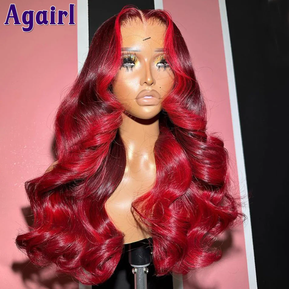 Highlight Red Brazilian Ready Go 13X4 Body Wave Lace Frontal Wig Pre Plucked 13X6 Front Human Hair Wigs Transparent 4X6 Lace Wig