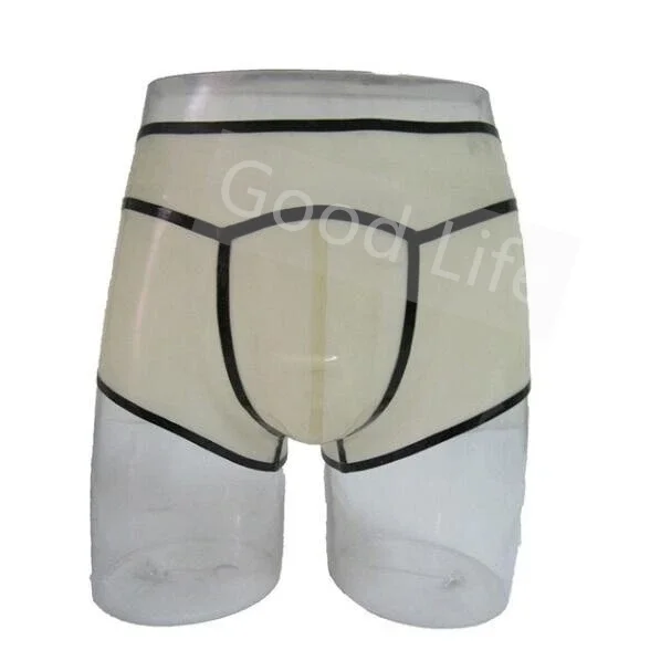 

Мужское латексное нижнее белье, прозрачная резина с черной отделкой, плотные и эластичные латексные сексуальные шорты-боксеры