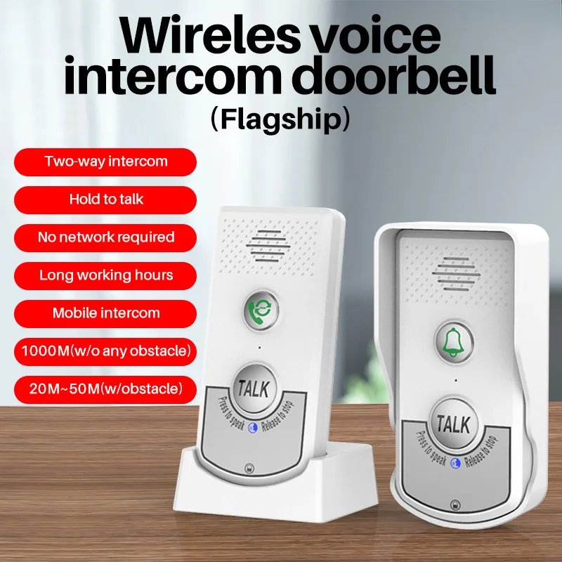 Campainha Intercom Sem Fio para Hospital e Hotel, Áudio em Dois Sentidos, Voice Sender, Campainha, Longa Distância, Call Chime, 2.4G