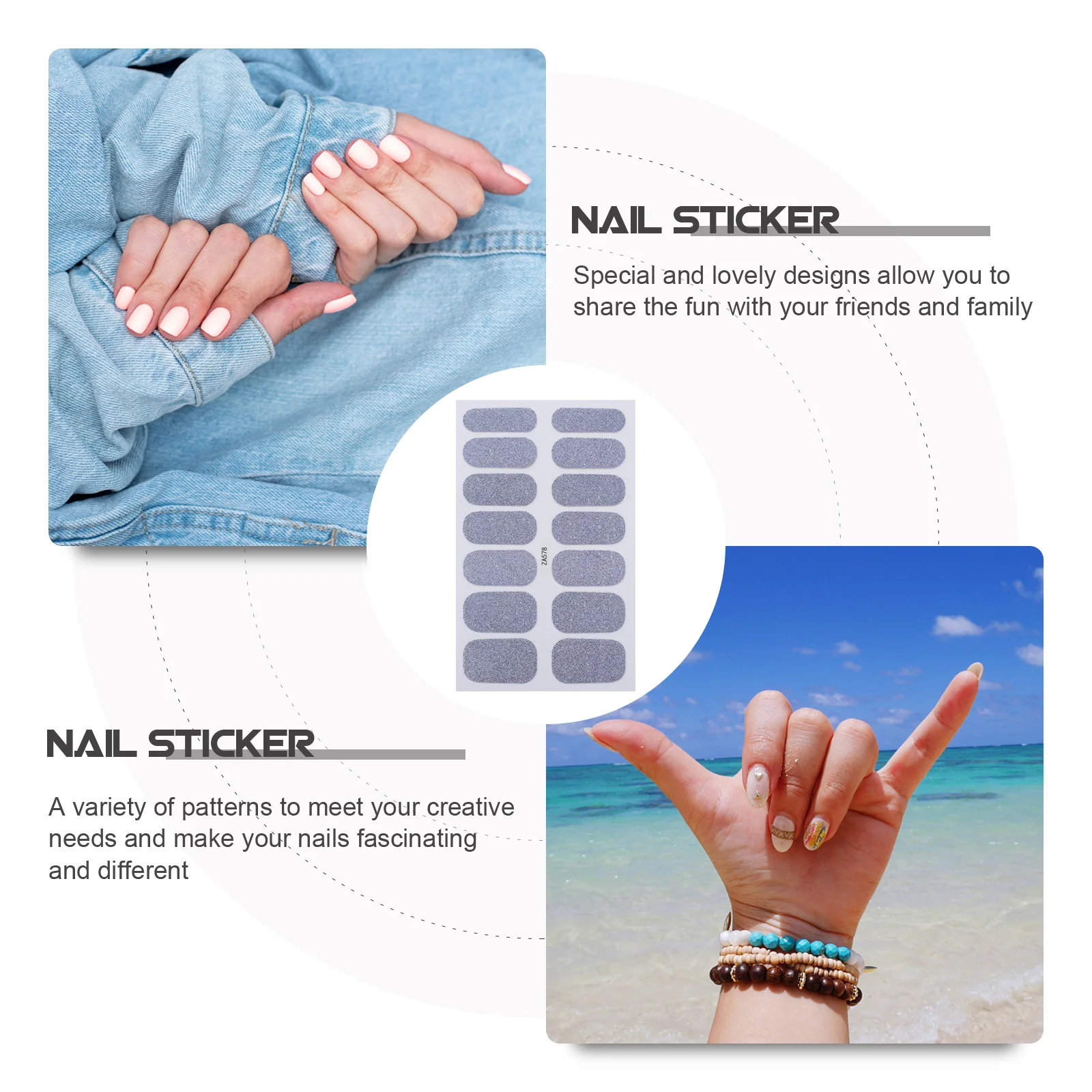 

5pcs Full Cover Stickers Lovely Designs Diy Nail Art Decals For Women Girls Christmas Halloween Party Festival Manicure