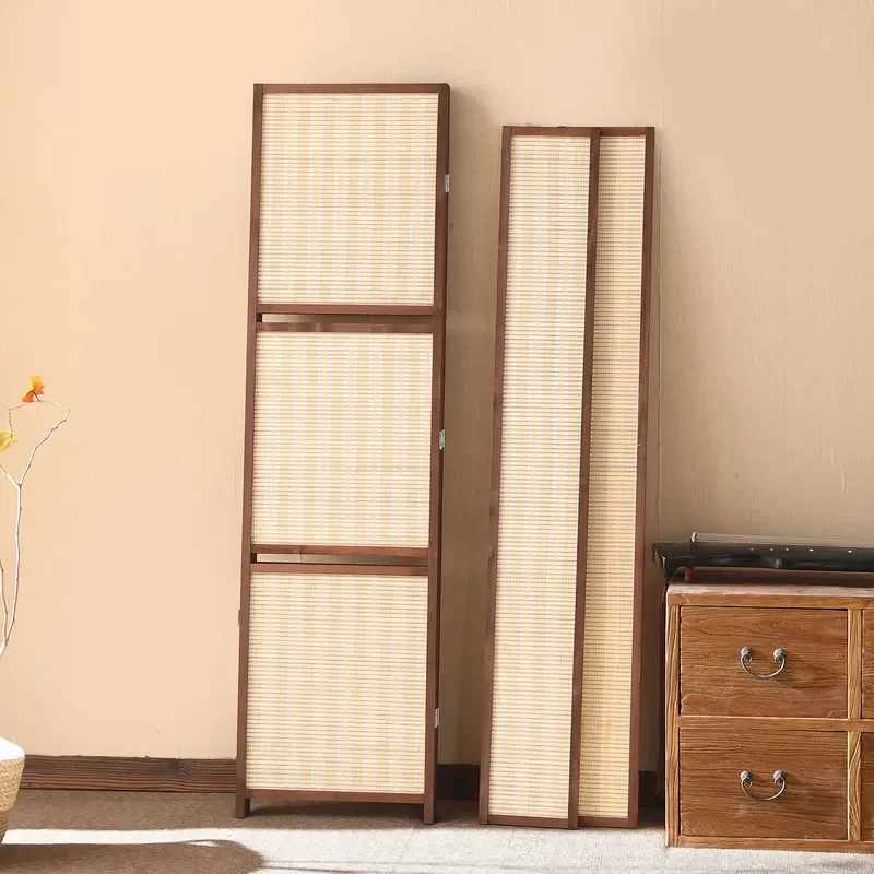 Shelvable Baffle Screen Pine Bamboo Weaving Simple Home Hotel Office Movable Folding Room Divider Partition Wholesale