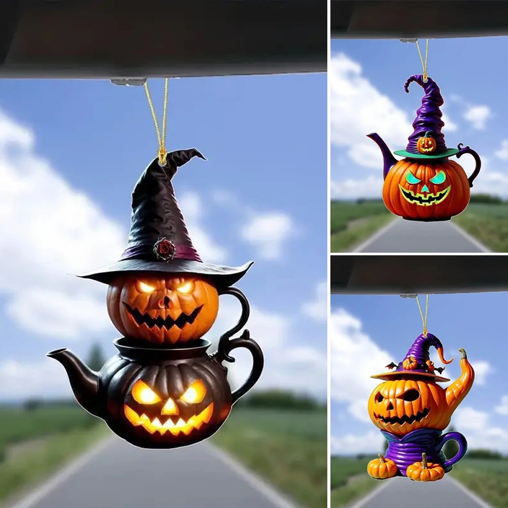 

New 2D Acrylic Pumpkin Head Keychain Halloween Decorations for Girls Cute Jack-o-Lantern Ornament Gift