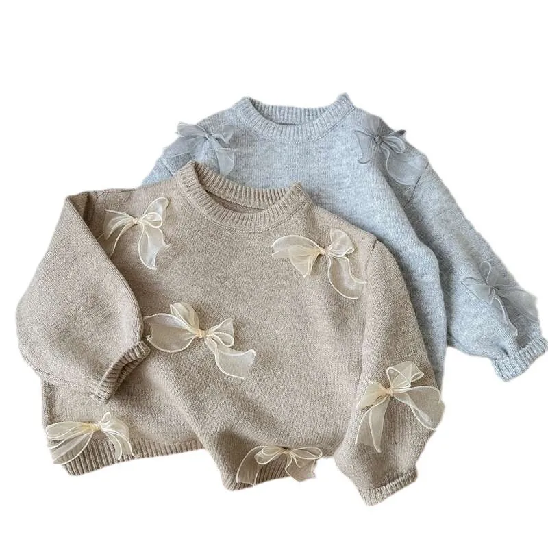 Girl\'s Sweet Sweater Spring Autumn Children Kids Infants Fashion Bow Knitwear Coat