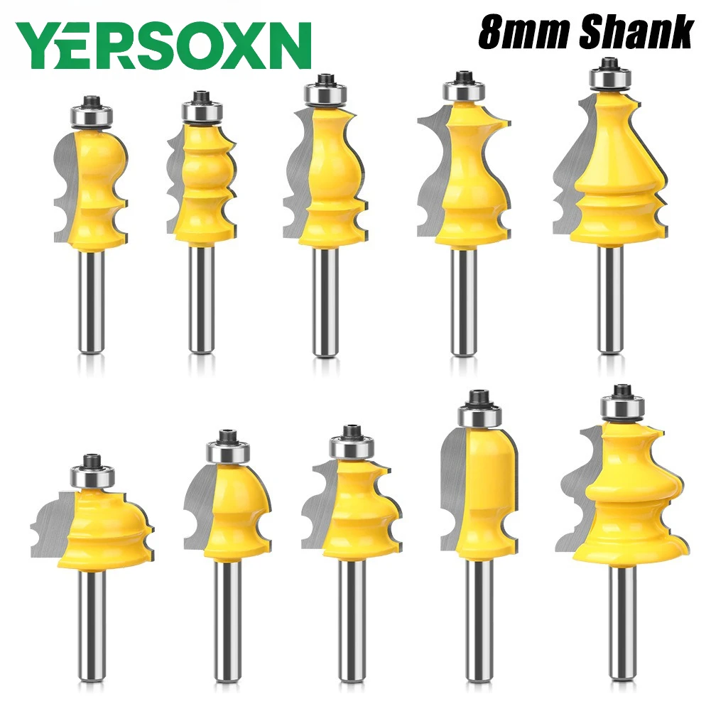 1pc 8mm Shank Architectural Molding Handrail Router Bit Casing Base CNC Line Woodworking Cutters Face Mill Woodworking Tools