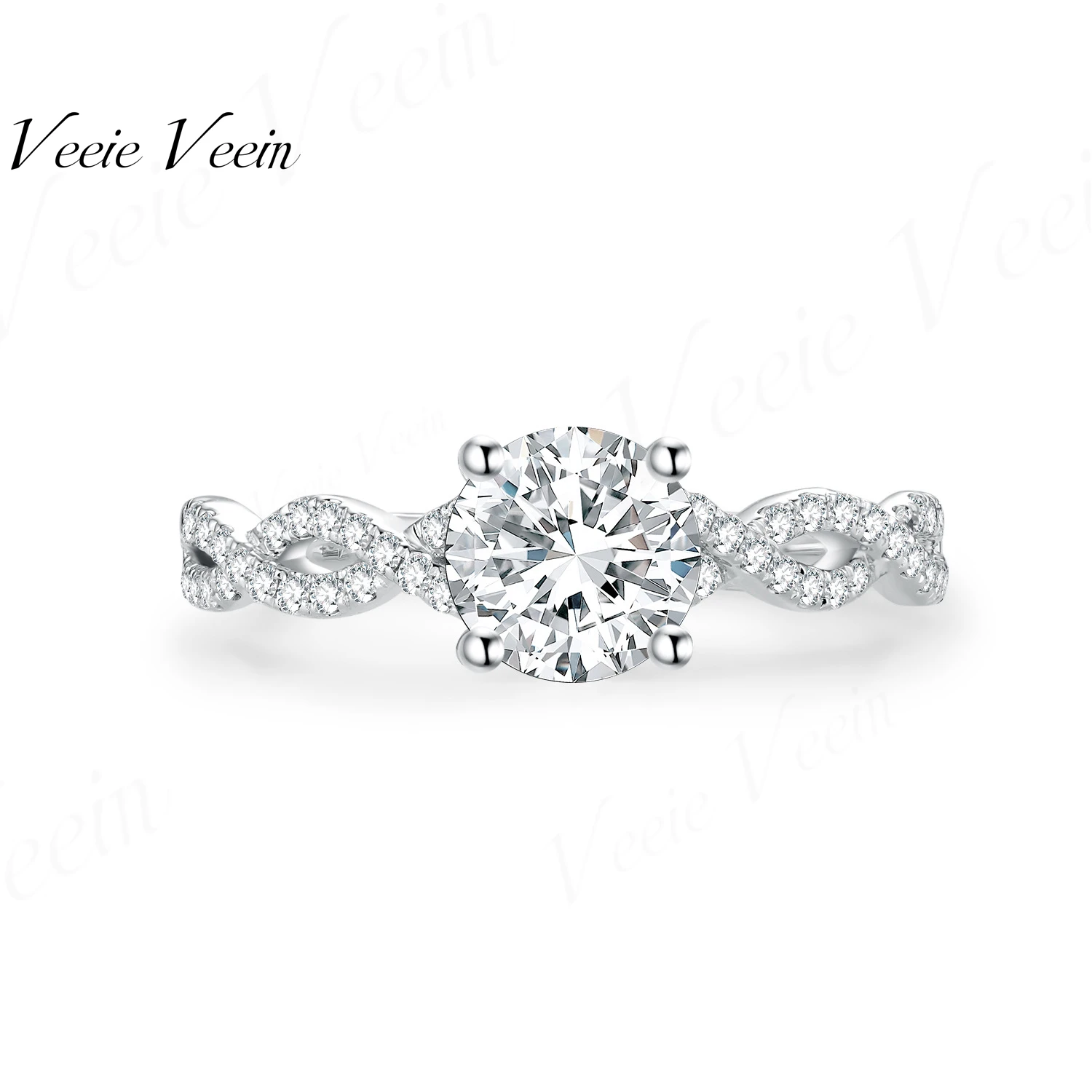 Veeie Veein Jewelry Solid 18k White Gold D Color 1ct Four Prong Diamond Ring High Quality Ladies Twisted Band Lab Diamond Ring