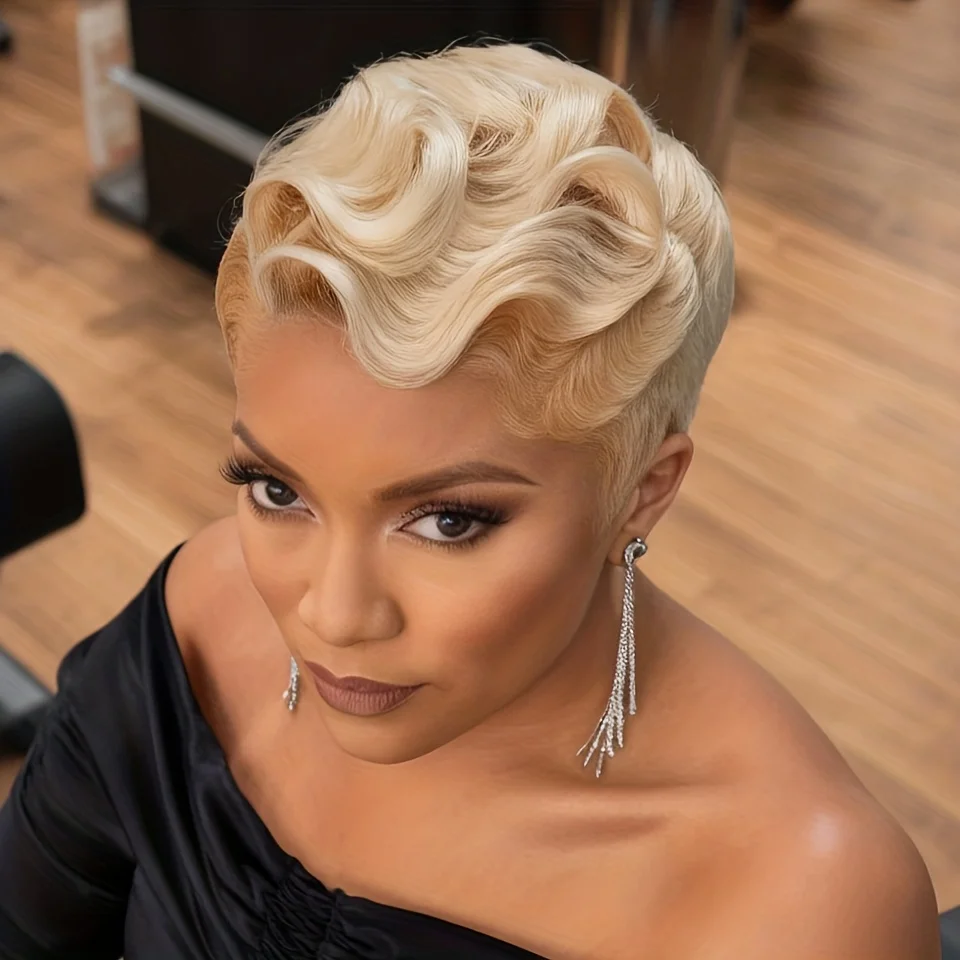 613 باروكة من شعر طبيعي مجعد شيك عابث قطع شعر مستعار قصير بوب غريب شعر بشري مجعد شعر مستعار آلة كاملة للنساء غطاء شبكي وردي #4