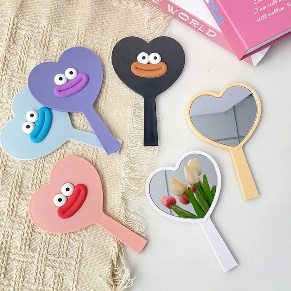 Cute Big Mouth Heart-shaped Makeup Mirror Compact Cartoon Sausage Mouth Handheld Mirror Plastic Portable Vanity Mirror