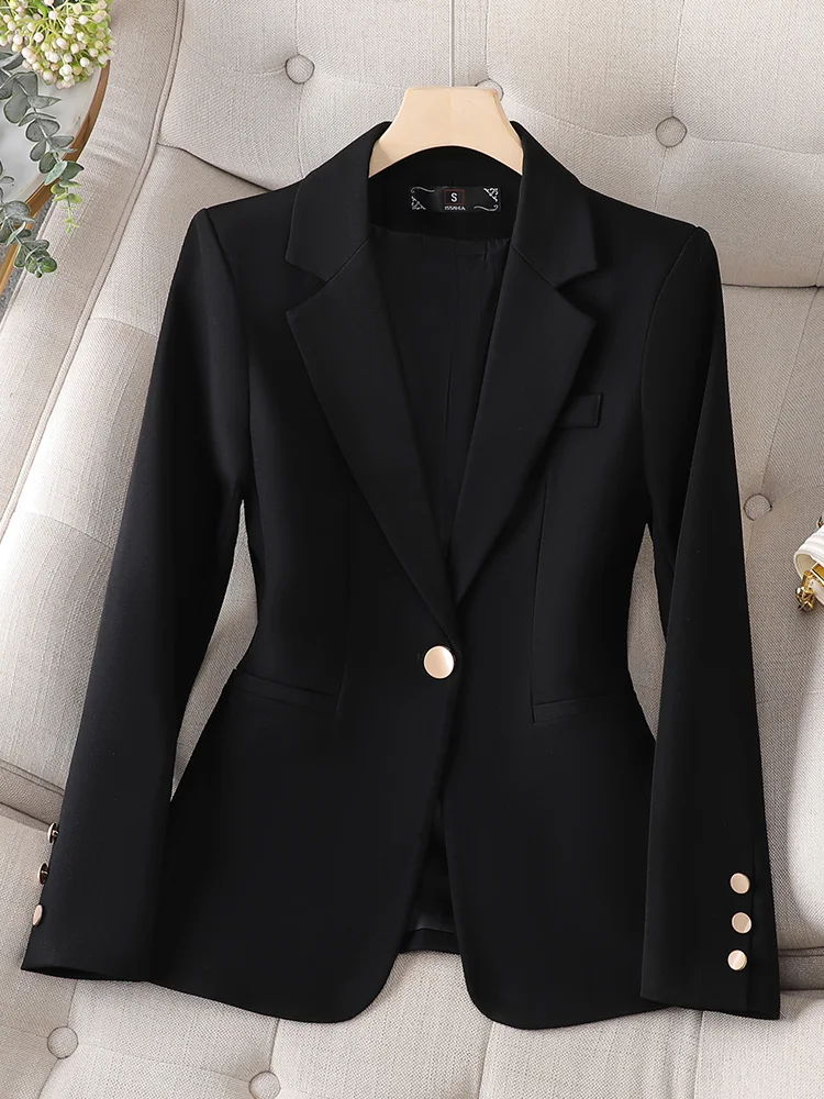 Blazer da donna alla moda giacca formale da donna Beige nero caffè manica lunga bottone singolo abbigliamento da lavoro femminile cappotto sottile